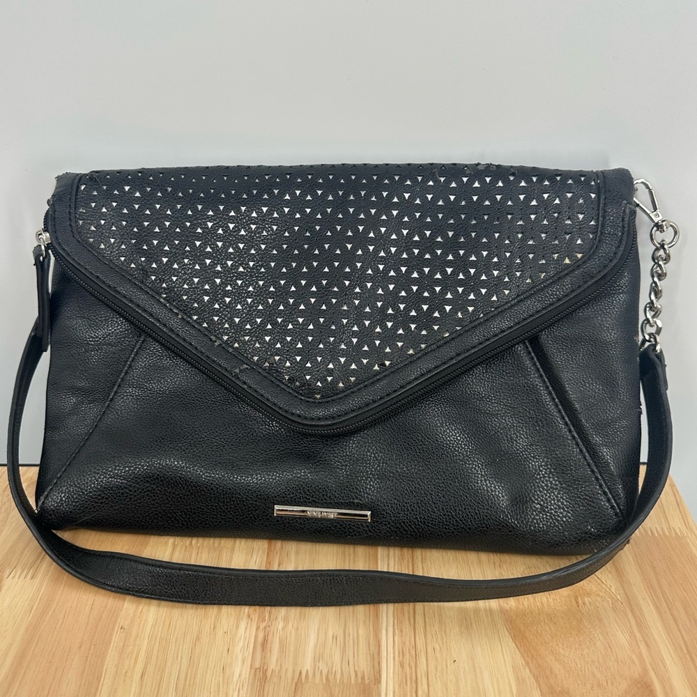 Nine West Matilda Black Silver Eyelet Clutch Shoulder Bag